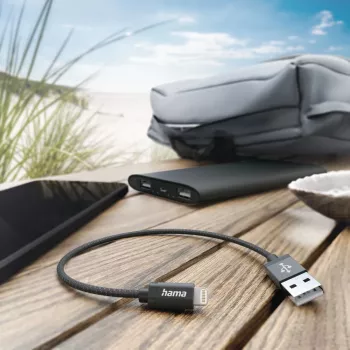 Hama oplaadkabel, USB-A - Lightning, 0,2 m, nylon, zwart
