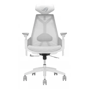 Pc-gamingstoel Asus ROG Destrier Ergo Core White — mesh zitting, maximale belasting 136 kg, breedte 720 mm, diepte 840 mm, hoogte 129–137,5 cm