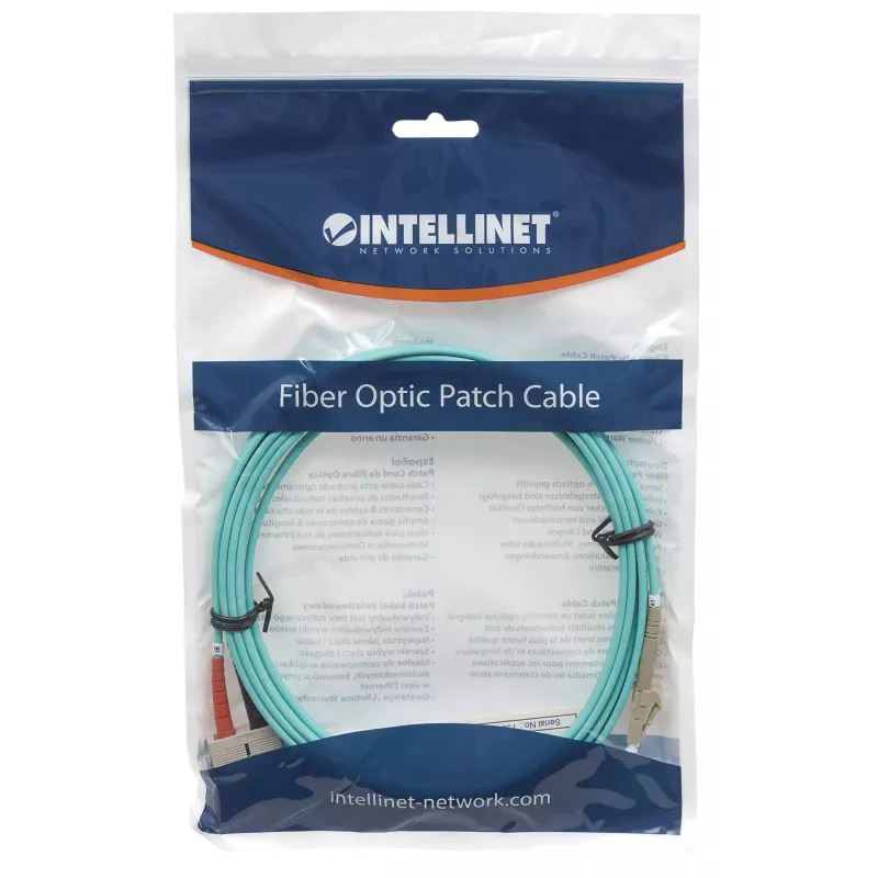 Intellinet glasvezel-patchkabel, OM3, LC/SC, 2m, aqua, duplex, multimode, 50/125 µm, LSZH, glasvezel, levenslange garantie