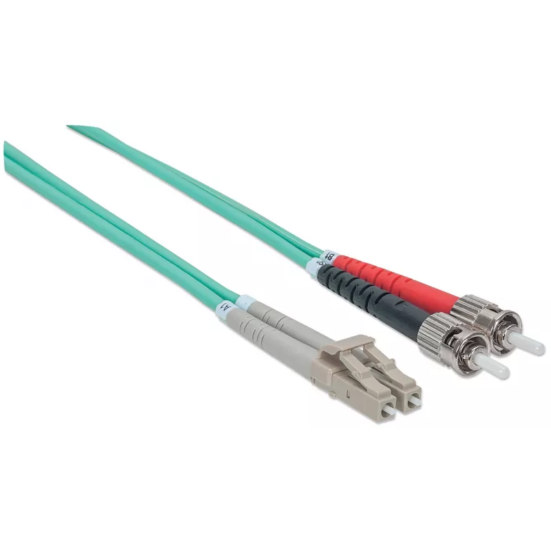 Intellinet glasvezel-patchkabel, OM3, ST/LC, 1 m, aqua, duplex, multimode, 50/125 µm, LSZH, glasvezel, levenslange garantie