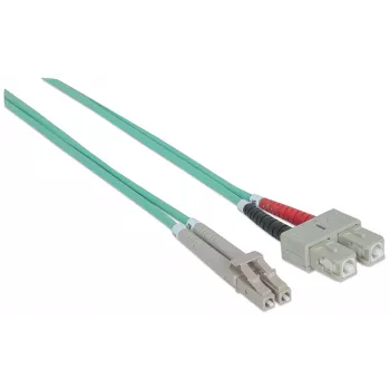 Intellinet glasvezel-patchkabel, OM3, LC/SC, 1 m, aqua, duplex, multimode, 50/125 µm, LSZH, glasvezel, levenslange garantie