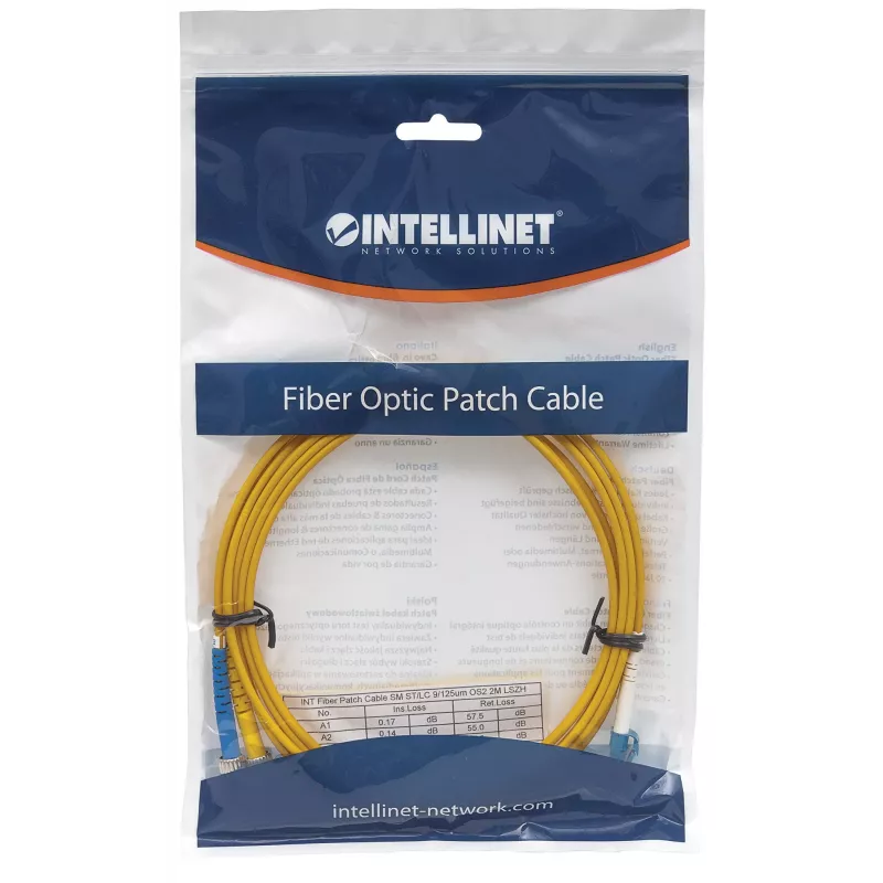 Intellinet glasvezel-patchkabel, OS2, LC/ST, 2 m, geel, duplex, singlemode, 9/125 µm, LSZH, glasvezel, levenslange garantie