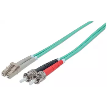 Intellinet glasvezel-patchkabel, OM3, ST/LC, 5 m, aqua, duplex, multimode, 50/125 µm, LSZH, glasvezel, levenslange garantie
