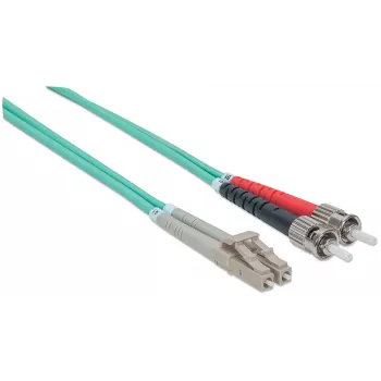 Intellinet glasvezel-patchkabel, OM3, ST/LC, 5 m, aqua, duplex, multimode, 50/125 µm, LSZH, glasvezel, levenslange garantie