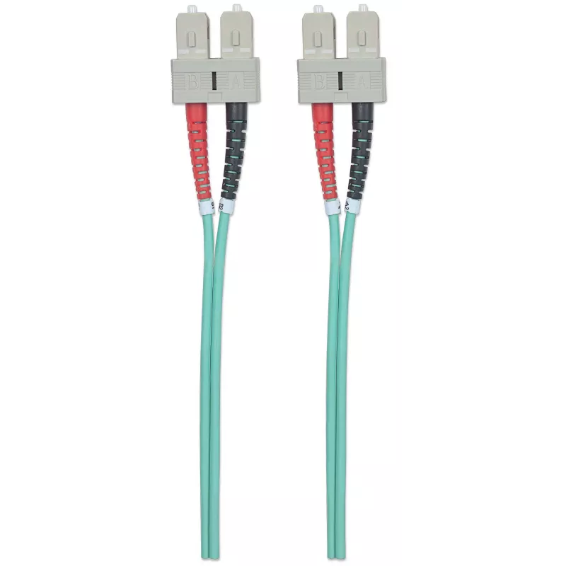 Intellinet glasvezel-patchkabel, OM3, SC/SC, 2 m, aqua, duplex, multimode, 50/125 µm, LSZH, glasvezel, levenslange garantie