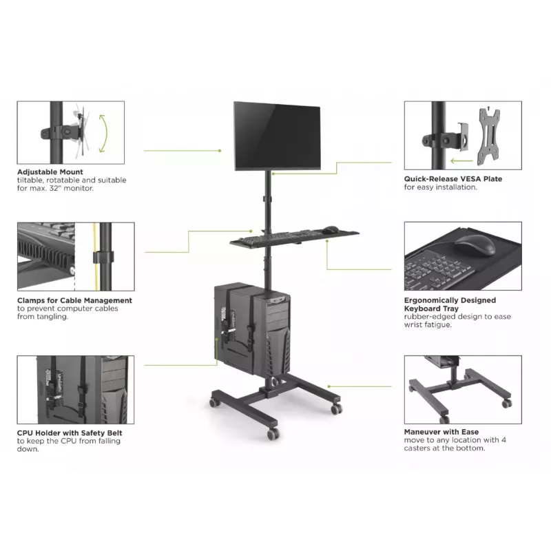 Multimediawagen Equip 17 inch-32 inch enkel monitor mobiel workstation