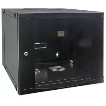 Intellinet 19-inch netwerkkast – wandmontage (tweedelig, opklapbaar uitzwenkframe), 12HE, 600 mm diep, zwart, gedemonteerd, max. 30 kg, zwenkt uit voor toegang tot de achterzijde van de kast bij wandmontage, rack, bruikbare diepte 385 mm, onderdelen voor wandmontage niet inbegrepen