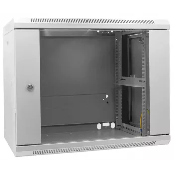 Intellinet 19-inch netwerkkast – wandmontage (standaard), 9U, 600 mm diep, grijs, gemonteerd, max. 60 kg, ook geschikt voor tafel- of bodemopstelling, bruikbare diepte 500 mm, metalen en glazen deur, achterwand, afneembare zijwanden, onderdelen voor wandmontage (bijv. schroeven/pluggen) niet inbegrepen