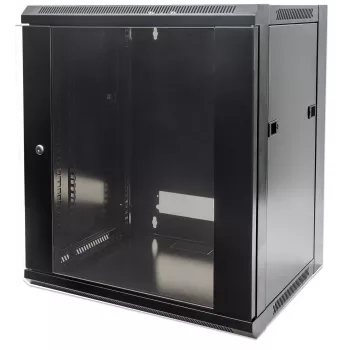 Intellinet 19-inch netwerkkast – wandmontage (standaard), 9HE, 600 mm diep, zwart, gedemonteerd, max. 60 kg, ook geschikt voor tafel- of bodemopstelling, bruikbare diepte 410 mm, metalen en glazen deur, achterwand, afneembare zijwanden, onderdelen voor wandmontage (bijv. schroeven/pluggen) niet meegeleverd
