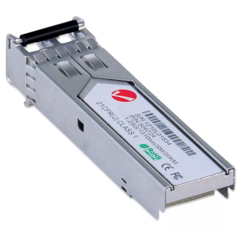 Intellinet transceivermodule optisch, Gigabit Fiber SFP Mini-GBIC, 1000Base-Lx (LC) single-mode-poort, 20 km, golflengte 1310 nm, ethernet, glasvezel, MSA-conform, equivalent aan Cisco GLC-LH-SM, drie jaar garantie