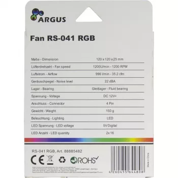 Ventilator Inter-Tech RS-041 RGB 12 cm zwart