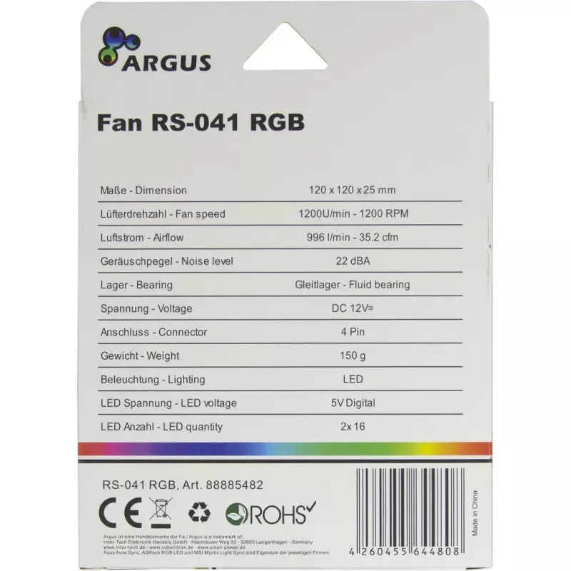 Ventilator Inter-Tech RS-041 RGB 12 cm zwart
