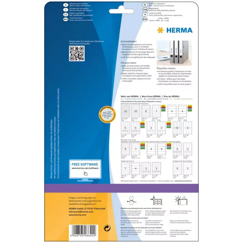 Rug-etiketten HERMA A4 192 x 38 mm 70 stuks