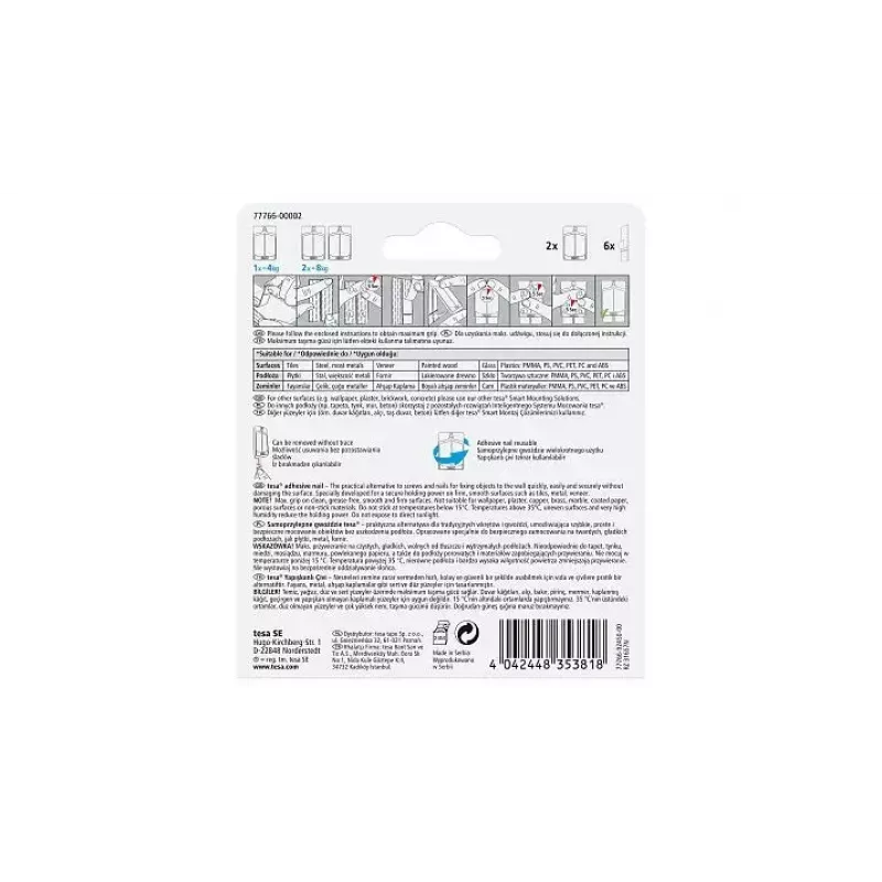 Universele haak TESA 77766 indoor wit 2 stuks