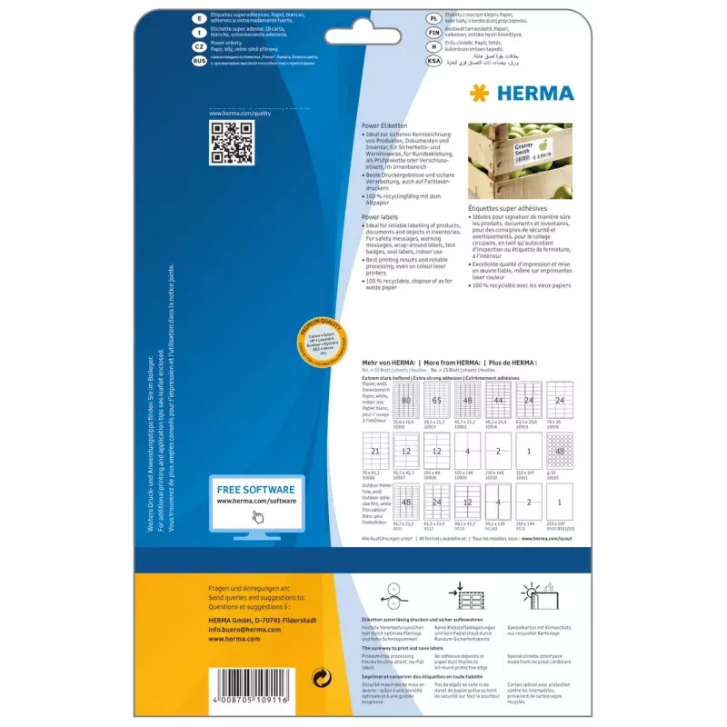 Zelfklevend printeretiket HERMA Labels A4 210x297 mm wit extra sterk hechtend papier mat 25 stuks