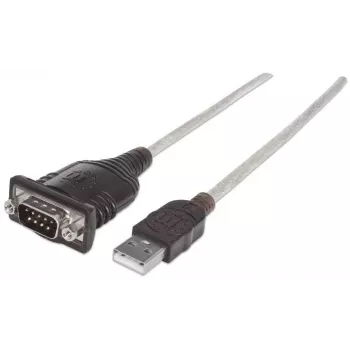 Manhattan USB-A naar serieel converterkabel, 1,8 m, stekker naar stekker, serieel/RS232/COM/DB9, Prolific PL-2303RA-chip, zwart/zilveren kabel, drie jaar garantie