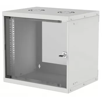 Intellinet 19 inch netwerkkast – wandmontage (Basic), 9U, 560 mm diep, grijs, flatpack, max. 50 kg, bruikbare diepte 500 mm, glazen deur, 19 inch rack, onderdelen voor wandinstallatie (zoals schroeven en pluggen) niet inbegrepen