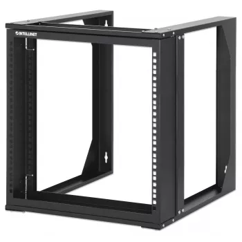 Intellinet 19 inch wandmontage open-frame netwerkkast, 9HE, naar voren klapbaar zwenkframe, plat verpakt, 2-posts, 450 mm diepte, zwart RAL 9004