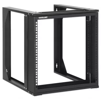 Intellinet 19 inch wandmontage open-frame netwerkkast, 9HE, naar voren klapbaar zwenkframe, plat verpakt, 2-posts, 450 mm diepte, zwart RAL 9004