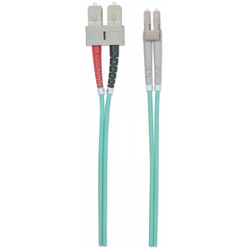 Intellinet glasvezel-patchkabel, OM3, LC/SC, 3 m, aqua, duplex, multimode, 50/125 µm, LSZH, vezel, levenslange garantie