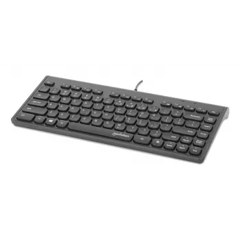 Manhattan slank bedrade USB-minitoetsenbord, 12 multimedia-/functietoetsen, geïntegreerde 1,5 m USB-A-kabel, compact low-profile formaat, voor pc en laptop, zwart