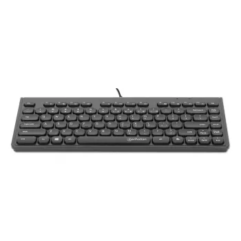 Manhattan slank bedrade USB-minitoetsenbord, 12 multimedia-/functietoetsen, geïntegreerde 1,5 m USB-A-kabel, compact low-profile formaat, voor pc en laptop, zwart