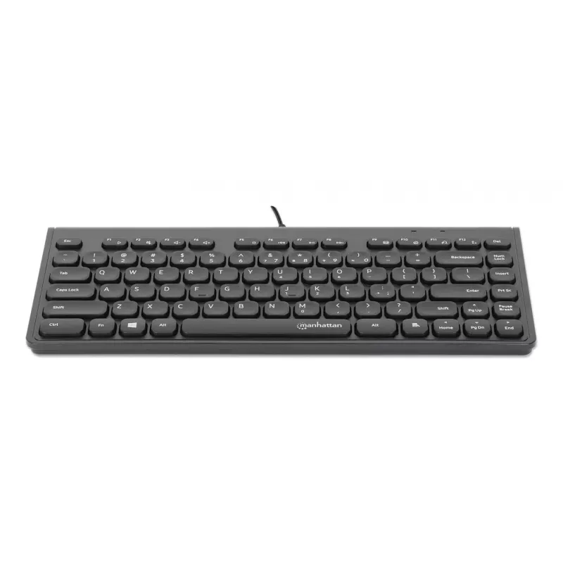 Manhattan slank bedrade USB-minitoetsenbord, 12 multimedia-/functietoetsen, geïntegreerde 1,5 m USB-A-kabel, compact low-profile formaat, voor pc en laptop, zwart