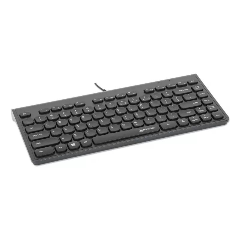 Manhattan slank bedrade USB-minitoetsenbord, 12 multimedia-/functietoetsen, geïntegreerde 1,5 m USB-A-kabel, compact low-profile formaat, voor pc en laptop, zwart