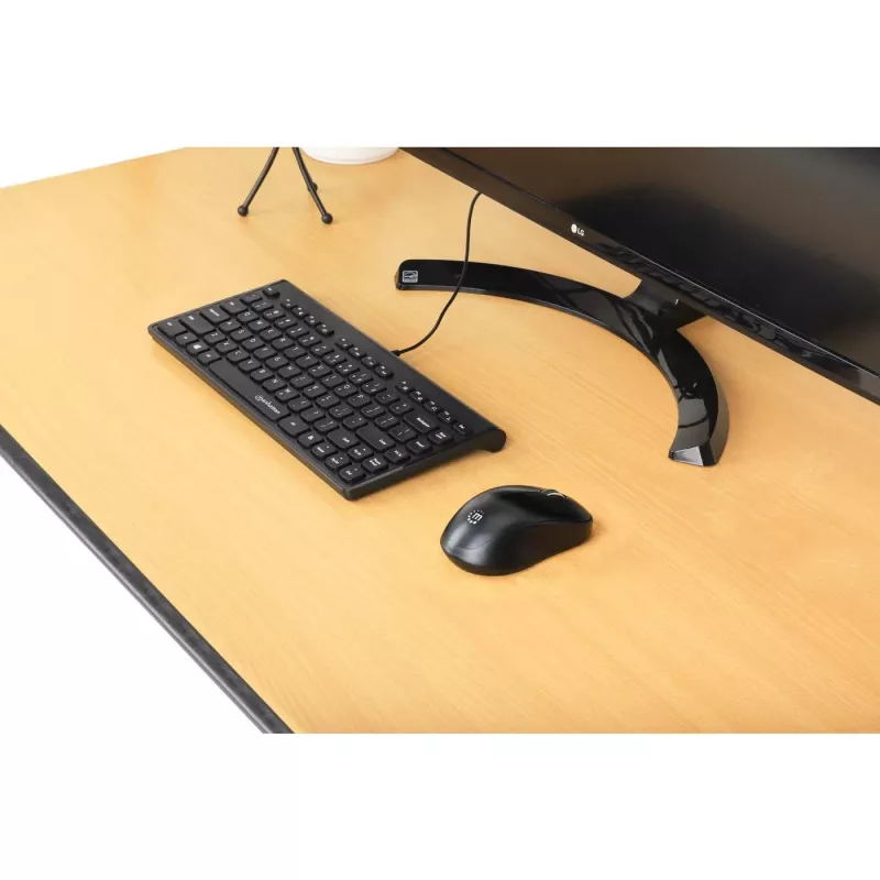 Manhattan slank bedrade USB-minitoetsenbord, 12 multimedia-/functietoetsen, geïntegreerde 1,5 m USB-A-kabel, compact low-profile formaat, voor pc en laptop, zwart