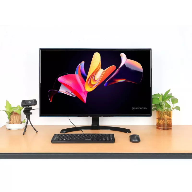 Manhattan slank bedrade USB-minitoetsenbord, 12 multimedia-/functietoetsen, geïntegreerde 1,5 m USB-A-kabel, compact low-profile formaat, voor pc en laptop, zwart