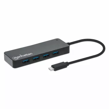 Manhattan USB-C dock/hub, aansluitingen (x7): USB-A (x7), 5 Gbit/s (USB 3.2 Gen1, ook wel USB 3.0 genoemd), externe voeding niet nodig, universeel voor alle apparaten, kabel 15 cm, SuperSpeed USB, zwart, drie jaar garantie
