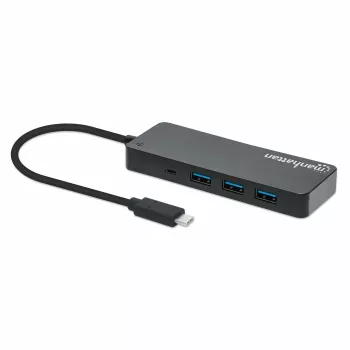 Manhattan USB-C dock/hub, aansluitingen (x7): USB-A (x7), 5 Gbit/s (USB 3.2 Gen1, ook wel USB 3.0 genoemd), externe voeding niet nodig, universeel voor alle apparaten, kabel 15 cm, SuperSpeed USB, zwart, drie jaar garantie