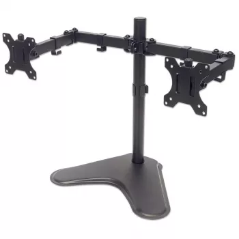 Manhattan dual desk mount voor tv & monitors (full motion), standmontage, voor schermen: 10-27 inch, VESA-compatibiliteit: 75x75 en 100x100 mm - controleer de afmetingen van de vier bevestigingsgaten op de achterkant van het scherm om zeker te zijn dat ze passen, max. 8 kg (per stuk), zwart, houder