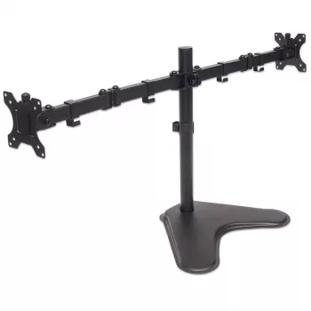 Manhattan dual desk mount voor tv & monitors (full motion), standmontage, voor schermen: 10-27 inch, VESA-compatibiliteit: 75x75 en 100x100 mm - controleer de afmetingen van de vier bevestigingsgaten op de achterkant van het scherm om zeker te zijn dat ze passen, max. 8 kg (per stuk), zwart, houder