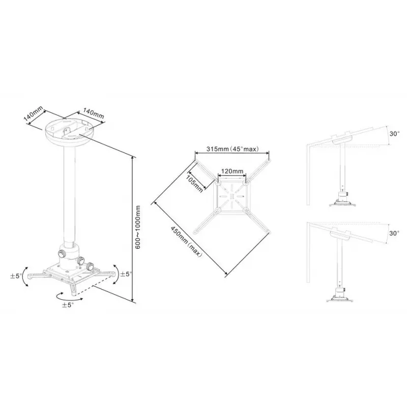 Multibrackets M universele plafondbeugel voor projector 600-1000 met fijnafstelling