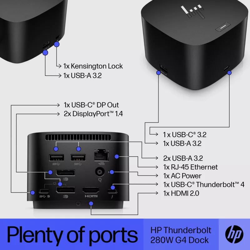 HP Thunderbolt Dock 280W G4 bedrade dockingstation Thunderbolt 4 zwart