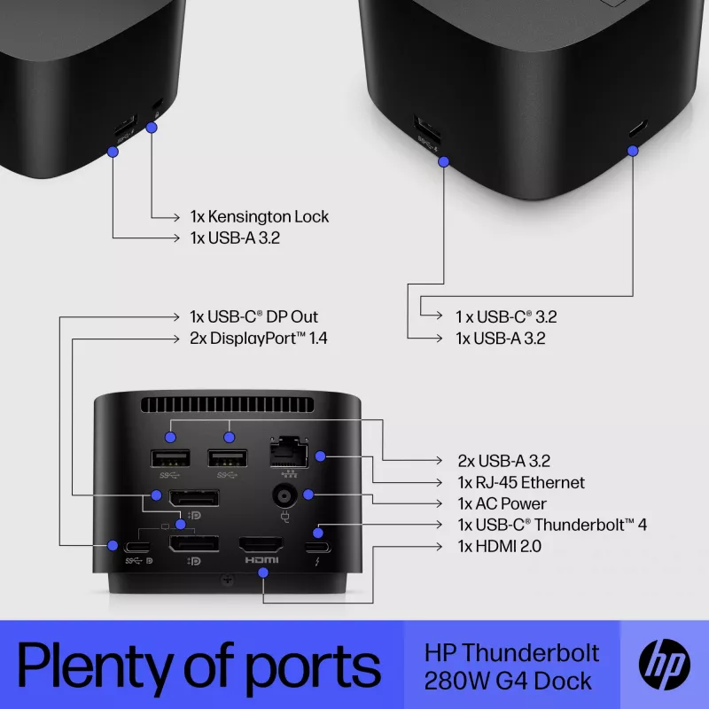 HP Thunderbolt Dock 280W G4 bedrade dockingstation Thunderbolt 4 zwart