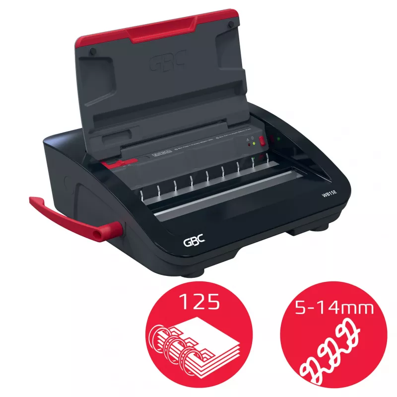 GBC WireBind® WB15E elektrische bindmachine, draadbindmachine, elektrisch, 125 vel, zwart, rood