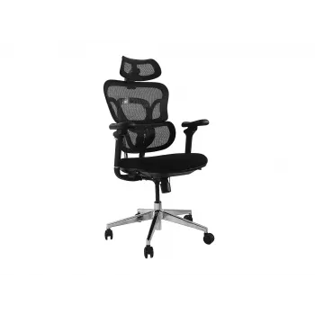 Ergonomische bureaustoel EQUIP 651053 met hoofdsteun en armleuningen, mesh rug, gevoerde zitting, in hoogte verstelbaar 117–135 cm, breedte 660 mm, zwart