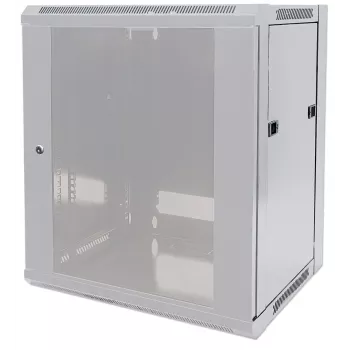 Intellinet 19 inch netwerkschrank – wandmontage (standaard), 9HE, 600 mm diep, grijs, flatpack, max. 60 kg, ook te gebruiken als tafel- of staand model, bruikbare diepte 410 mm, metalen en glazen deur, achterwand, afneembare zijkanten, onderdelen voor wandmontage (bijv. schroeven/pluggen) niet meegeleverd