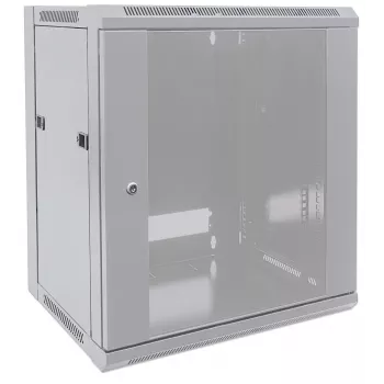Intellinet 19 inch netwerkschrank – wandmontage (standaard), 9HE, 600 mm diep, grijs, flatpack, max. 60 kg, ook te gebruiken als tafel- of staand model, bruikbare diepte 410 mm, metalen en glazen deur, achterwand, afneembare zijkanten, onderdelen voor wandmontage (bijv. schroeven/pluggen) niet meegeleverd