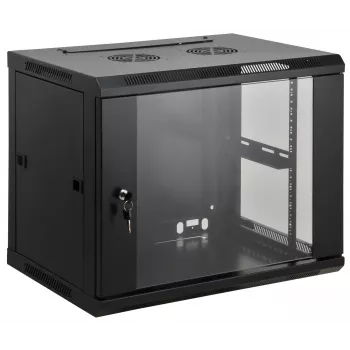Intellinet 19 inch netwerkschrank – wandmontage (standaard), 15HE, 450 mm diep, zwart, gemonteerd, max. 60 kg, metalen en glazen deur, achterwand, afneembare zijkanten, ook geschikt voor gebruik op tafel of vloer, bruikbare diepte 350 mm, onderdelen voor wandmontage niet meegeleverd