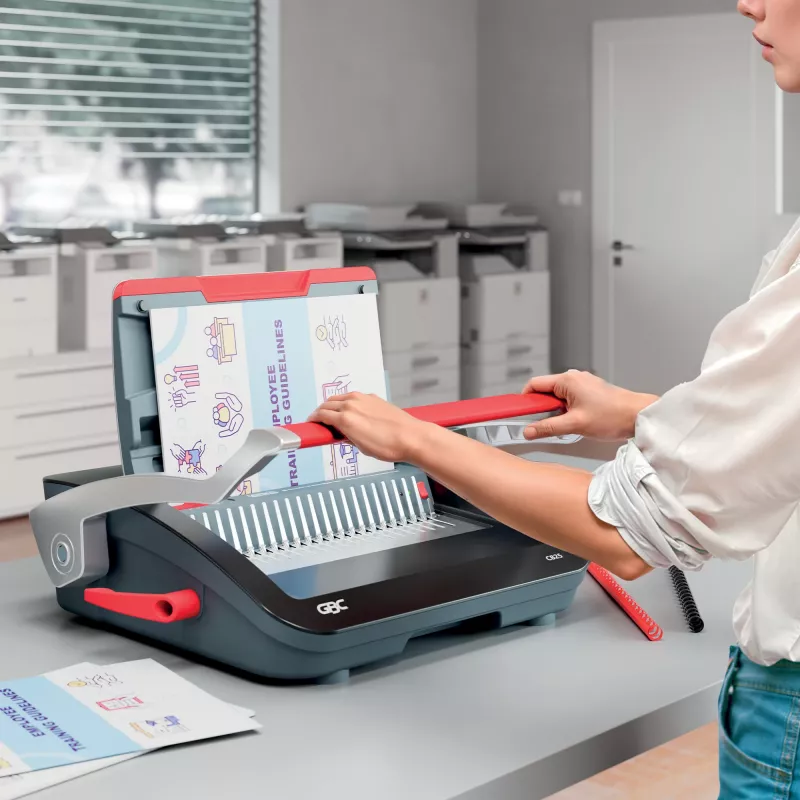 GBC CombBind® CB25 handmatige bindmachine, kam-bindmachine, handmatig, 390 vel, zwart, rood