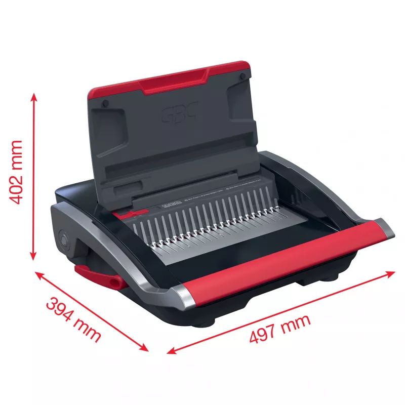 GBC CombBind® CB25 handmatige bindmachine, kam-bindmachine, handmatig, 390 vel, zwart, rood