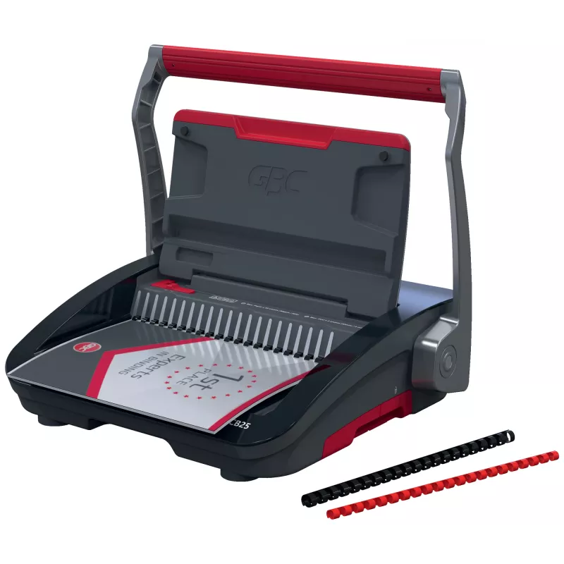 GBC CombBind® CB25 handmatige bindmachine, kam-bindmachine, handmatig, 390 vel, zwart, rood