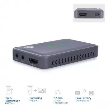 ACT USB-C videokaart, HDMI 4K@60Hz doorgifte, 4K@30Hz opname