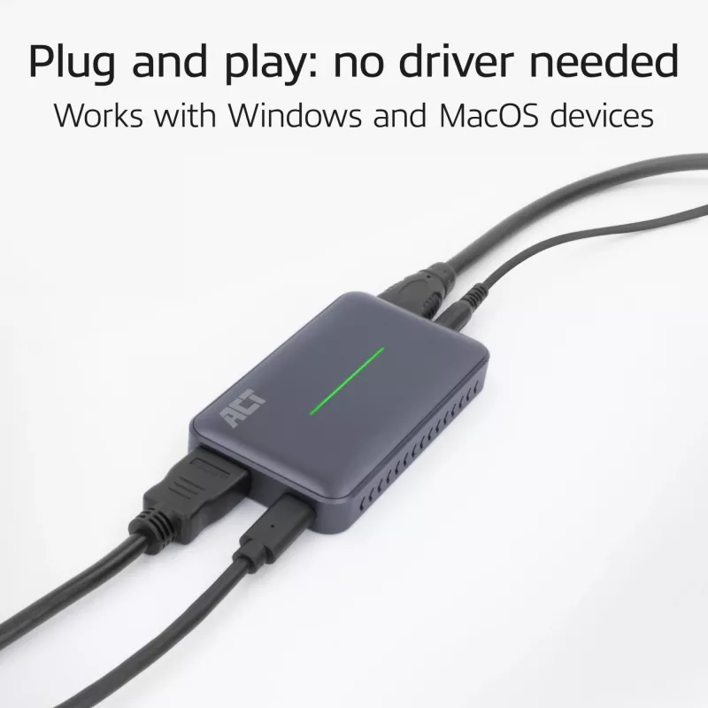 ACT USB-C videokaart, HDMI 4K@60Hz doorgifte, 4K@30Hz opname