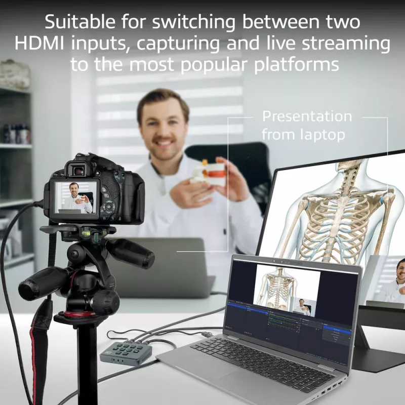 ACT dual HDMI-ingang USB-C videoswitcher 60Hz grijs