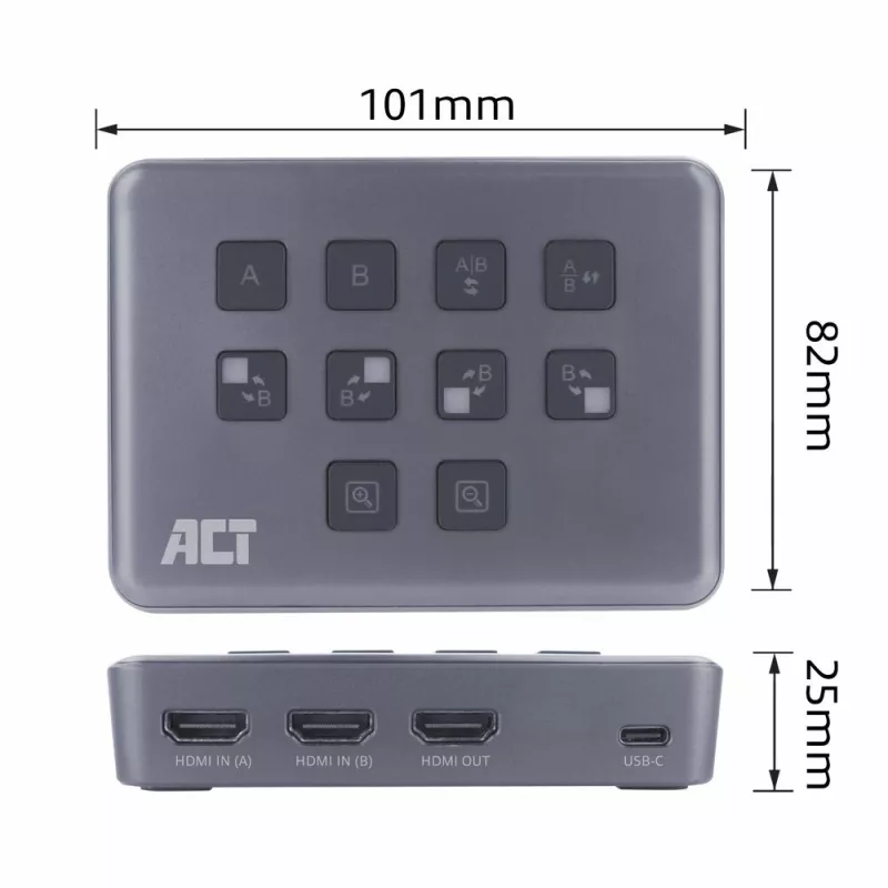 ACT dual HDMI-ingang USB-C videoswitcher 60Hz grijs