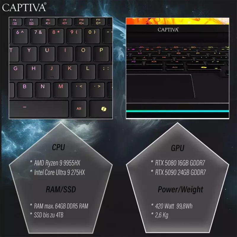 Laptop CAPTIVA 92202 16 inch AMD Ryzen 9 32 GB SSD zwart